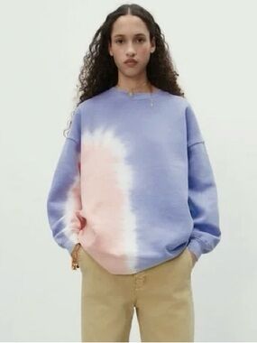 Zara Oversize Lavender and Blush Tie-Dye Crewneck Sweatshirt